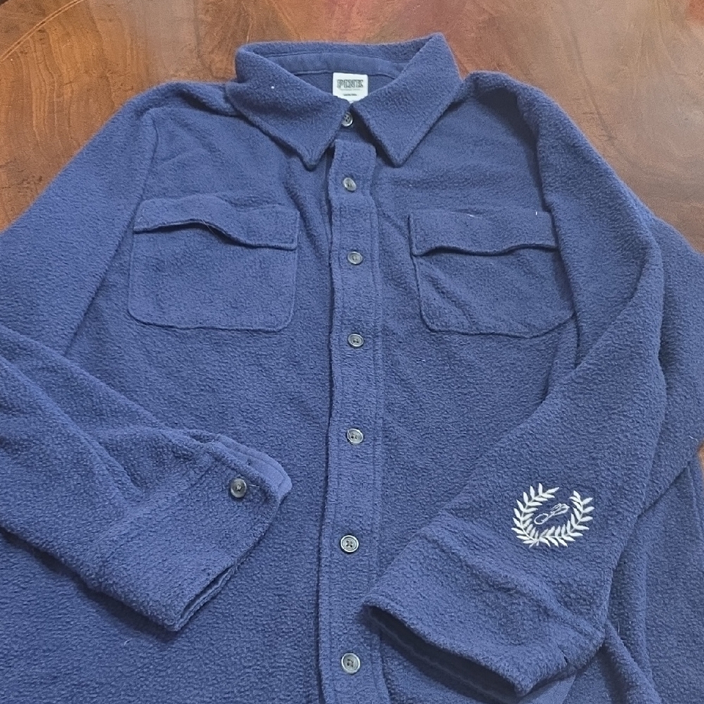 PINK Victoria's Secret Navy Fleece Sherpa Flannel Top Medium